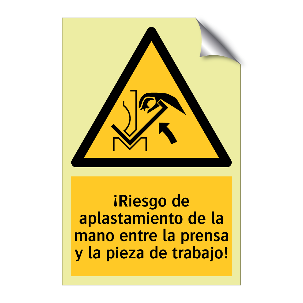 ¡Riesgo de aplastamiento de la mano entre la prensa y la pieza de trabajo!