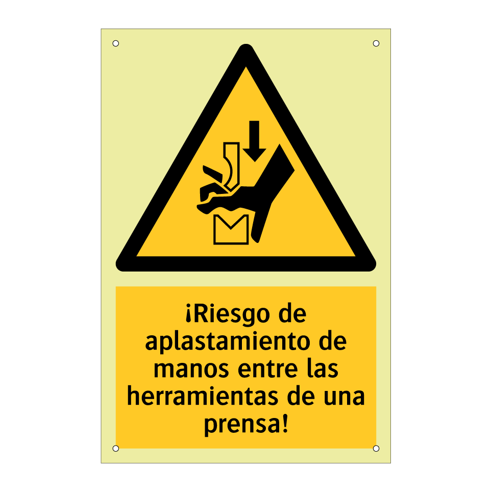 ¡Riesgo de aplastamiento de manos entre las herramientas de una prensa!