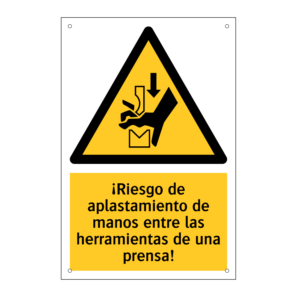 ¡Riesgo de aplastamiento de manos entre las herramientas de una prensa!