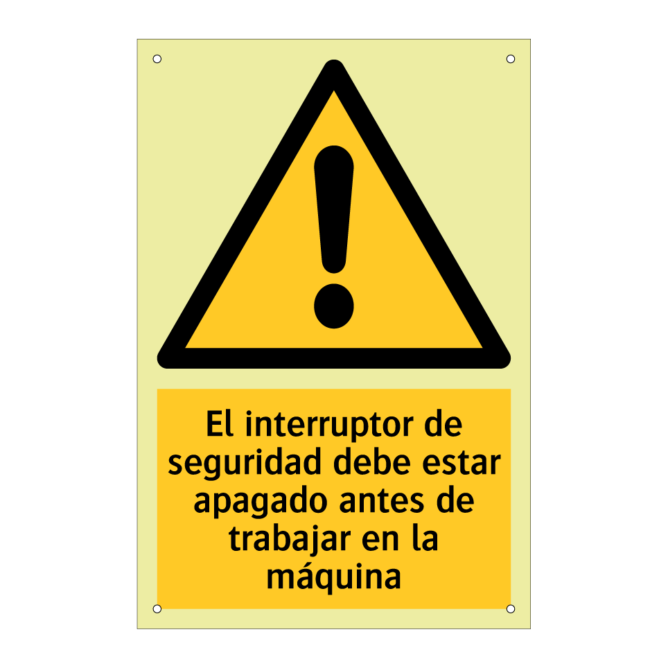 El interruptor de seguridad debe estar apagado antes de trabajar en la máquina