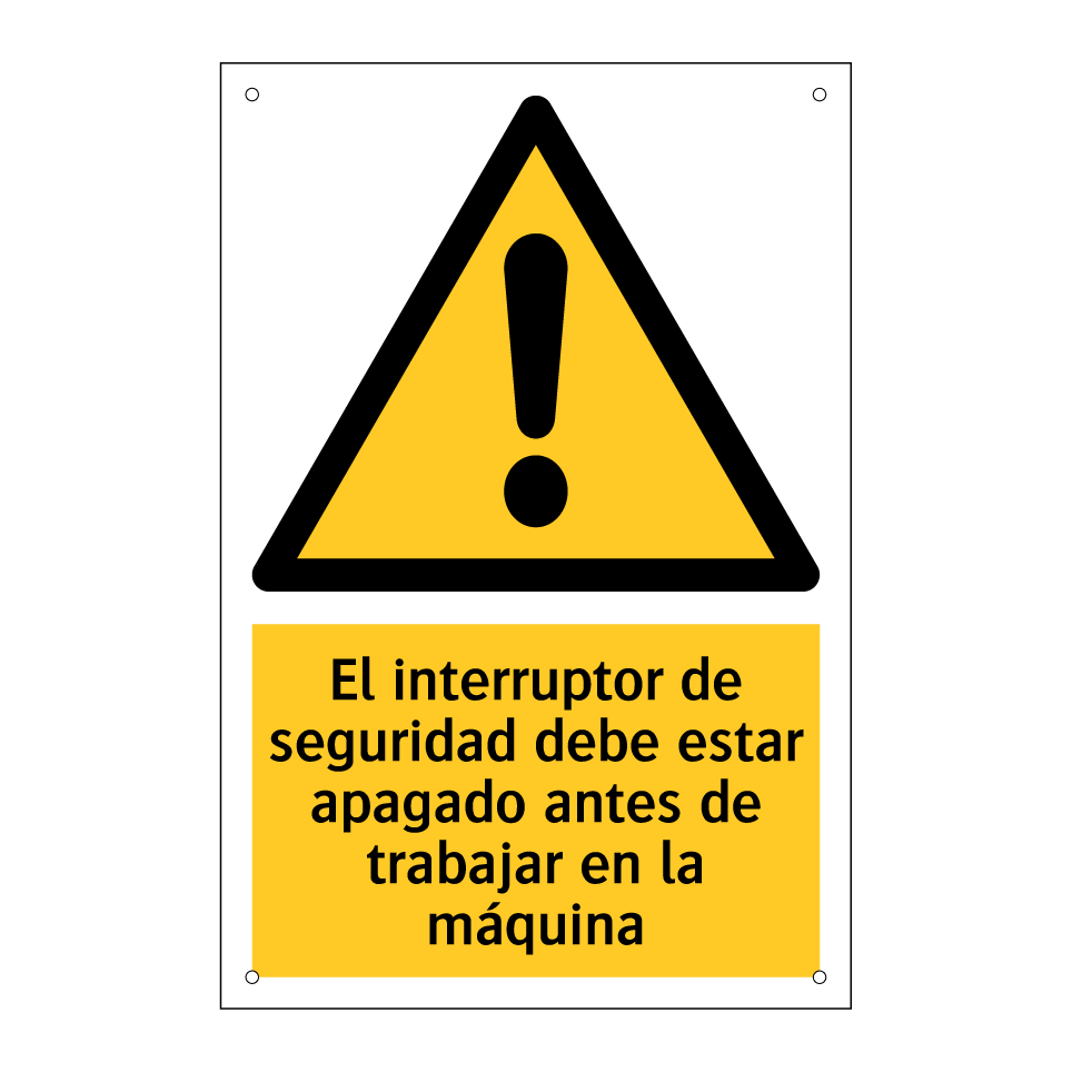 El interruptor de seguridad debe estar apagado antes de trabajar en la máquina
