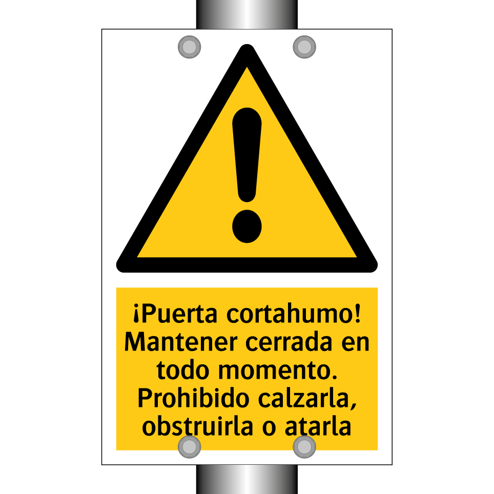 ¡Puerta cortahumo! Mantener cerrada en todo momento. Prohibido calzarla, obstruirla o atarla