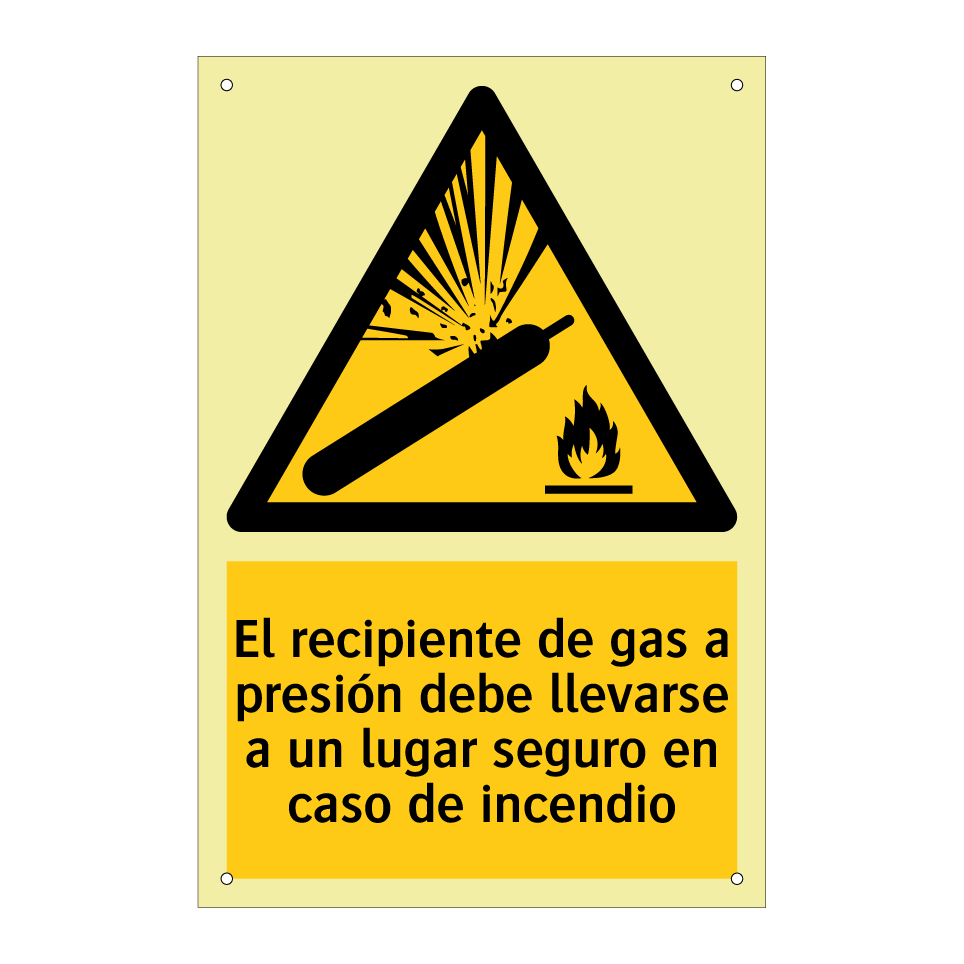 El recipiente de gas a presión debe llevarse a un lugar seguro en caso de incendio