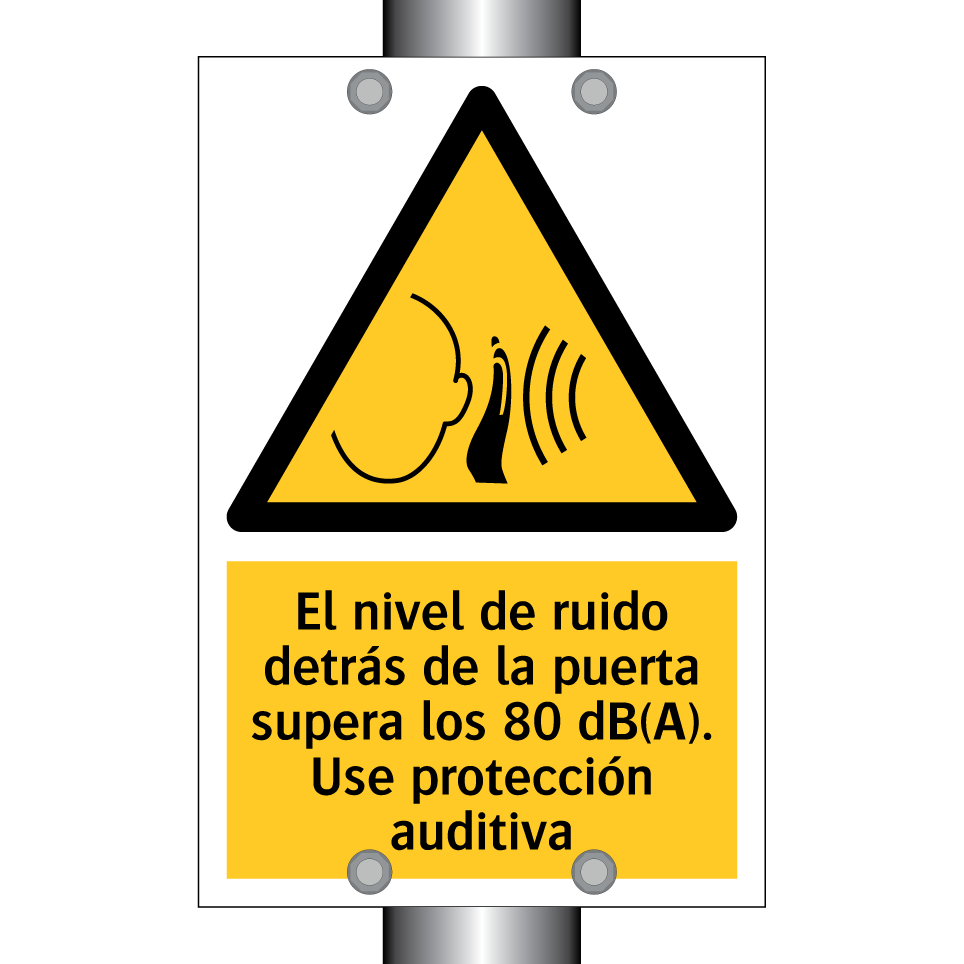 El nivel de ruido detrás de la puerta supera los 80 dB(A). Use protección auditiva