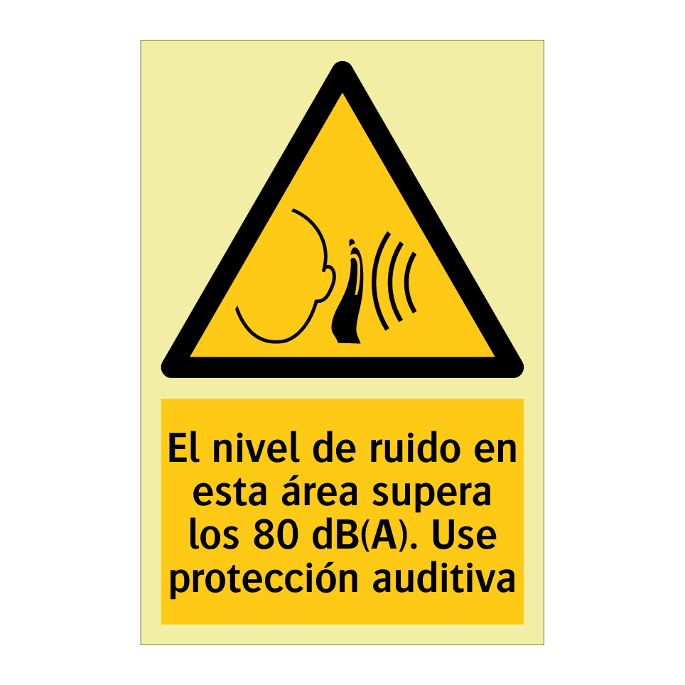 El nivel de ruido en esta área supera los 80 dB(A). Use protección auditiva