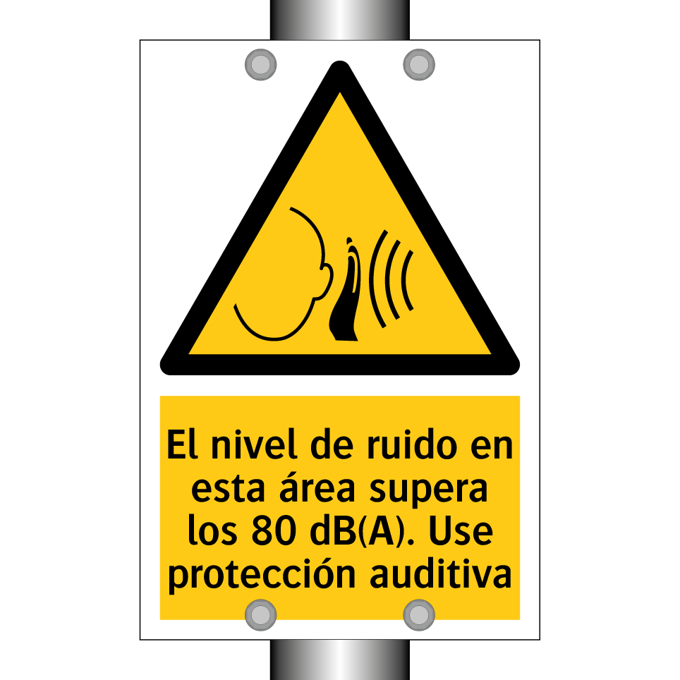 El nivel de ruido en esta área supera los 80 dB(A). Use protección auditiva