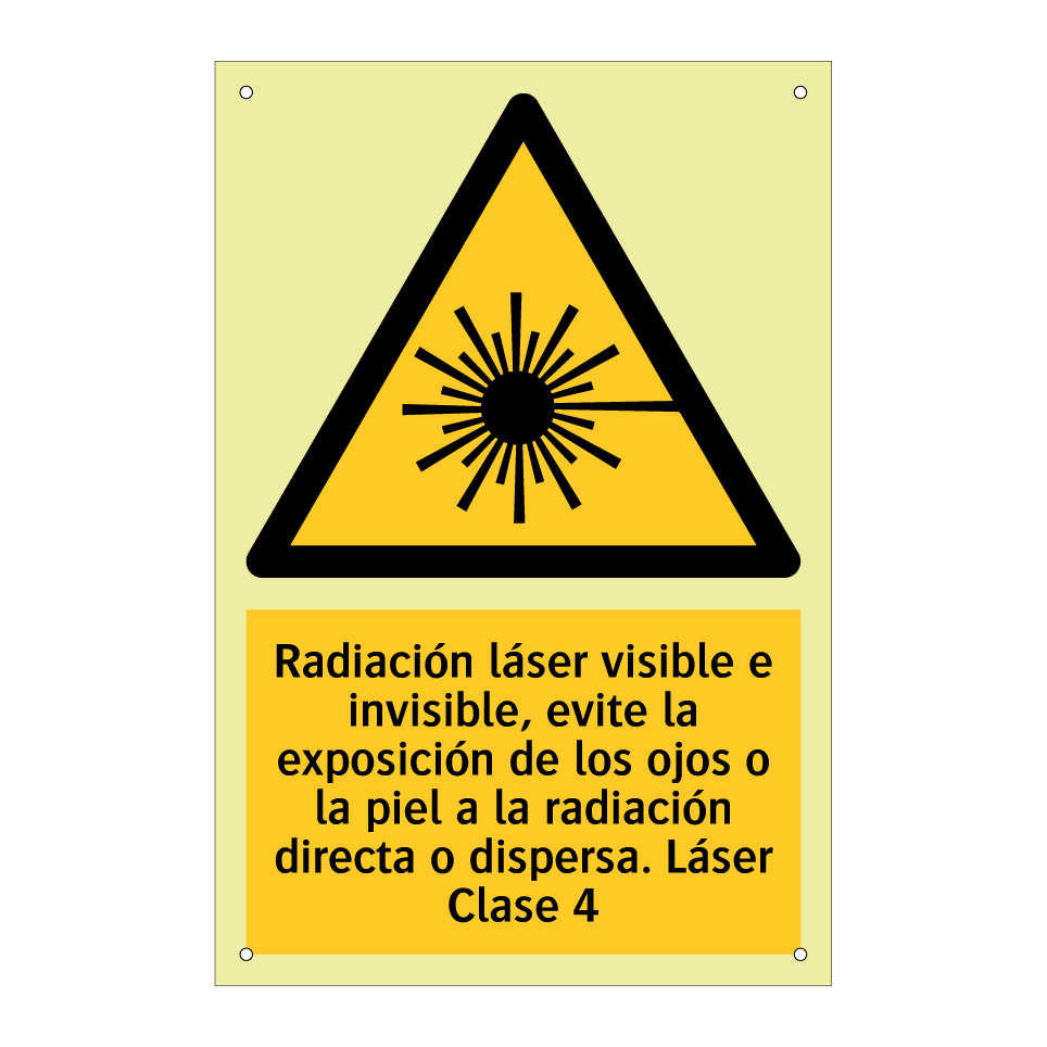 Radiación láser visible e invisible, evite la exposición de los ojos o la piel a la radiación directa o dispersa. Láser Clase 4