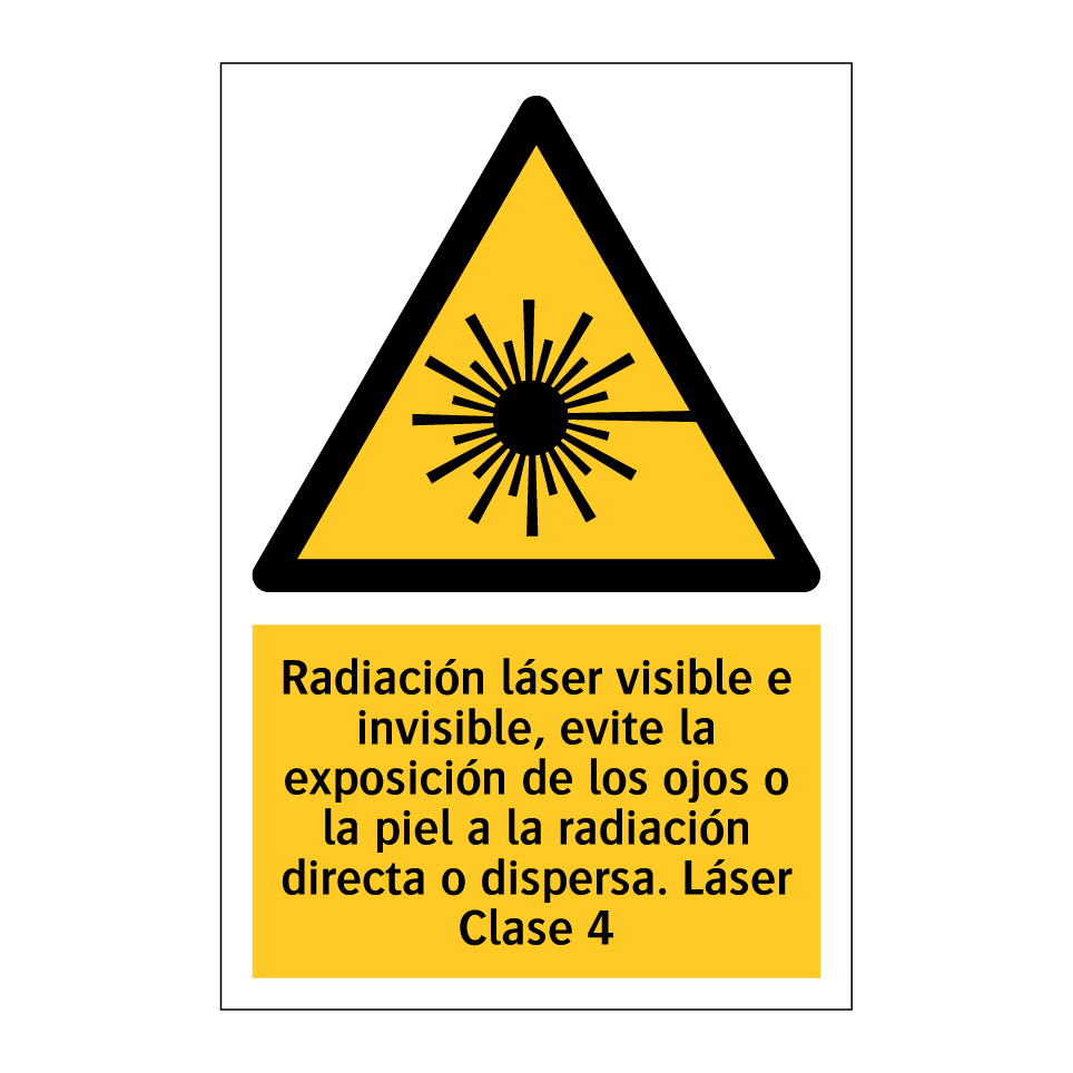 Radiación láser visible e invisible, evite la exposición de los ojos o la piel a la radiación directa o dispersa. Láser Clase 4