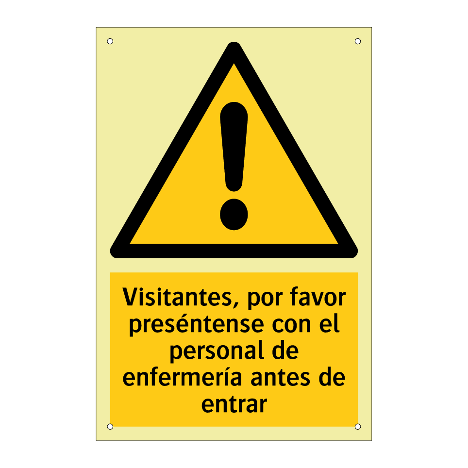 Visitantes, por favor preséntense con el personal de enfermería antes de entrar