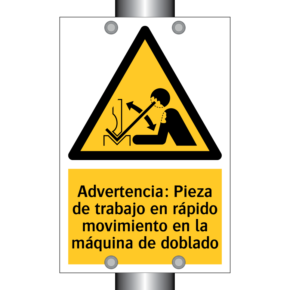 Advertencia: Pieza de trabajo en rápido movimiento en la máquina de doblado