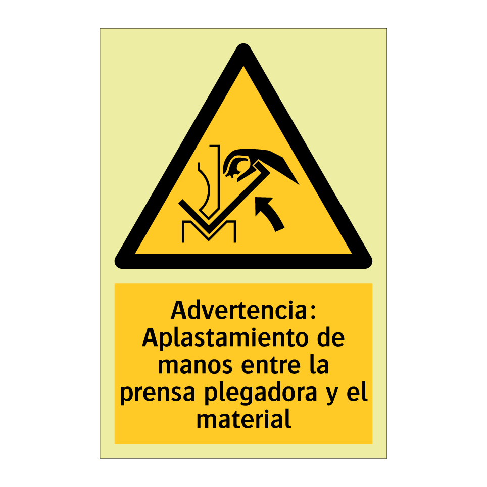 Advertencia: Aplastamiento de manos entre la prensa plegadora y el material