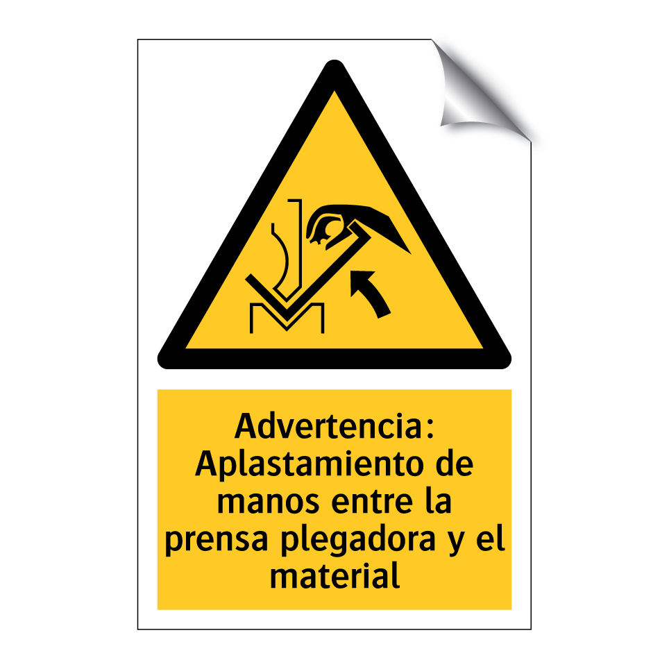 Advertencia: Aplastamiento de manos entre la prensa plegadora y el material