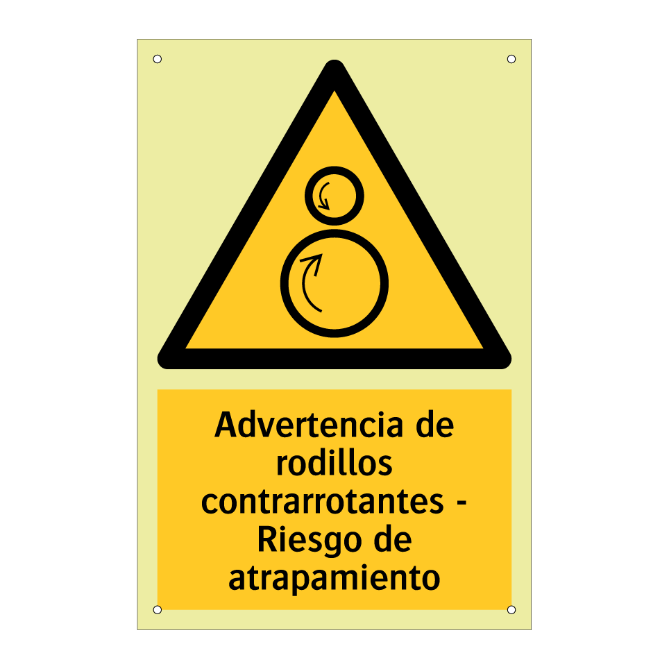 Advertencia de rodillos contrarrotantes - Riesgo de atrapamiento