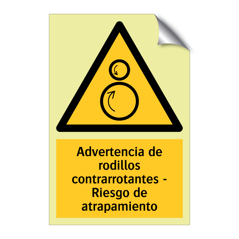 Advertencia de rodillos contrarrotantes - Riesgo de atrapamiento