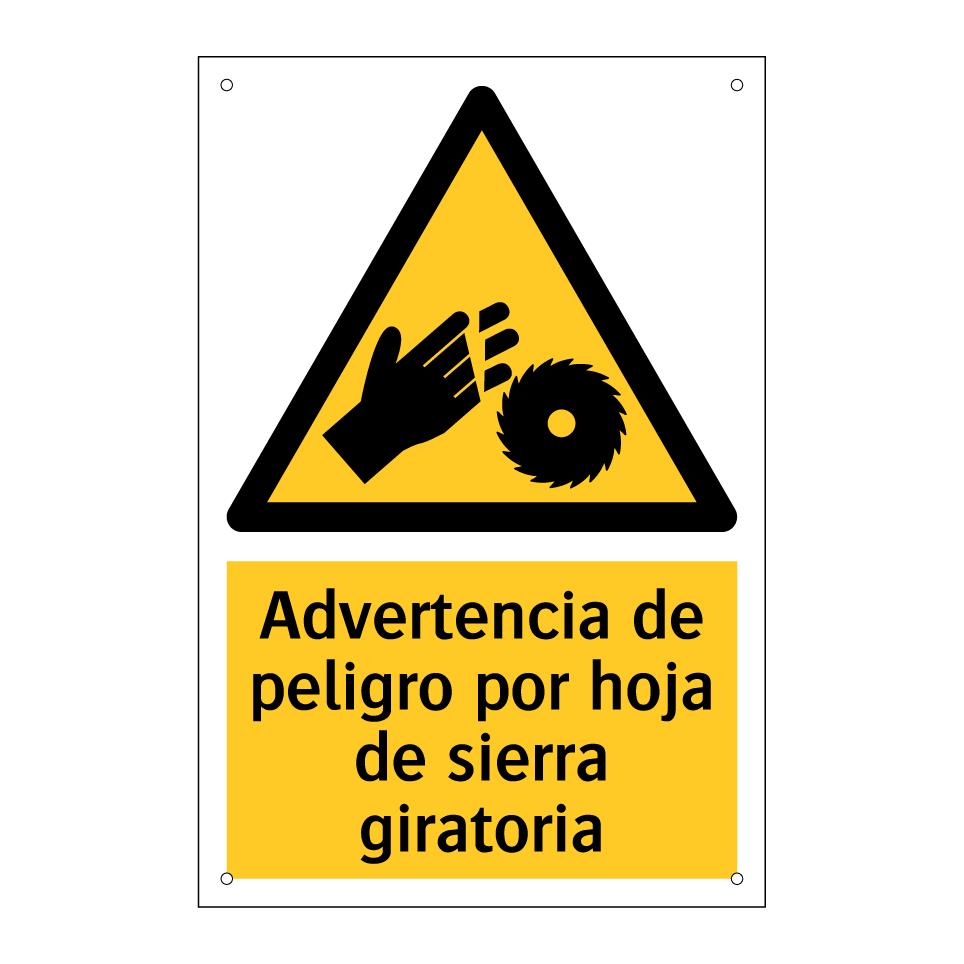 Advertencia de peligro por hoja de sierra giratoria