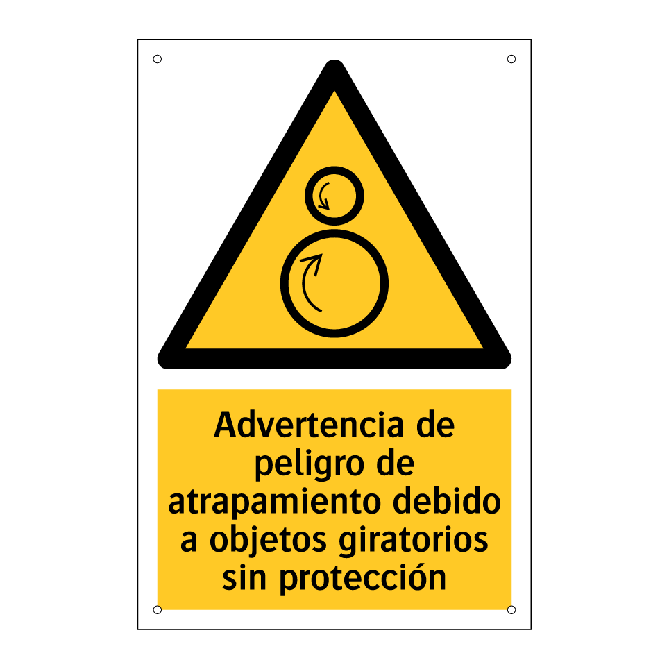 Advertencia de peligro de atrapamiento debido a objetos giratorios sin protección
