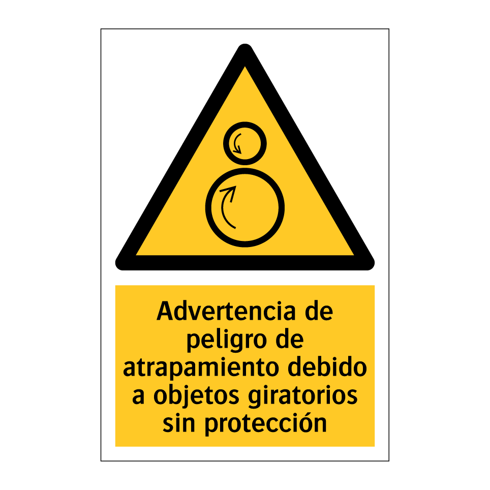 Advertencia de peligro de atrapamiento debido a objetos giratorios sin protección