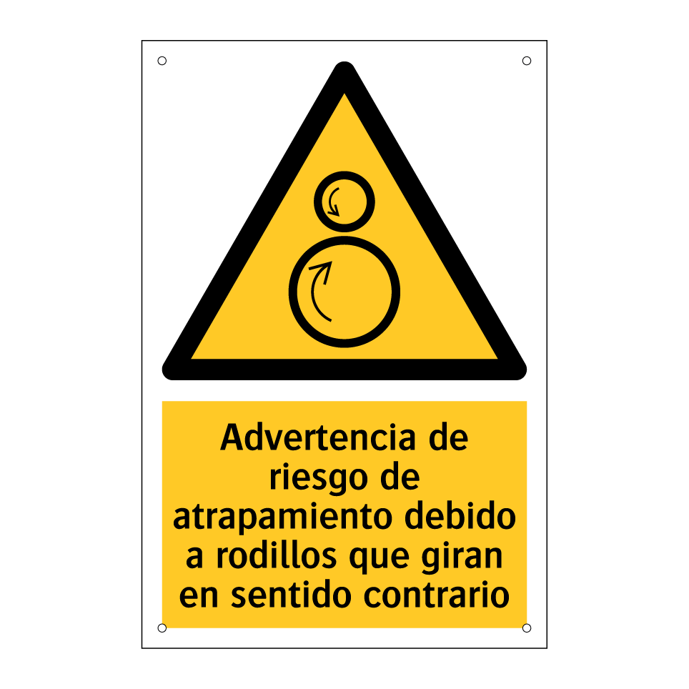 Advertencia de riesgo de atrapamiento debido a rodillos que giran en sentido contrario