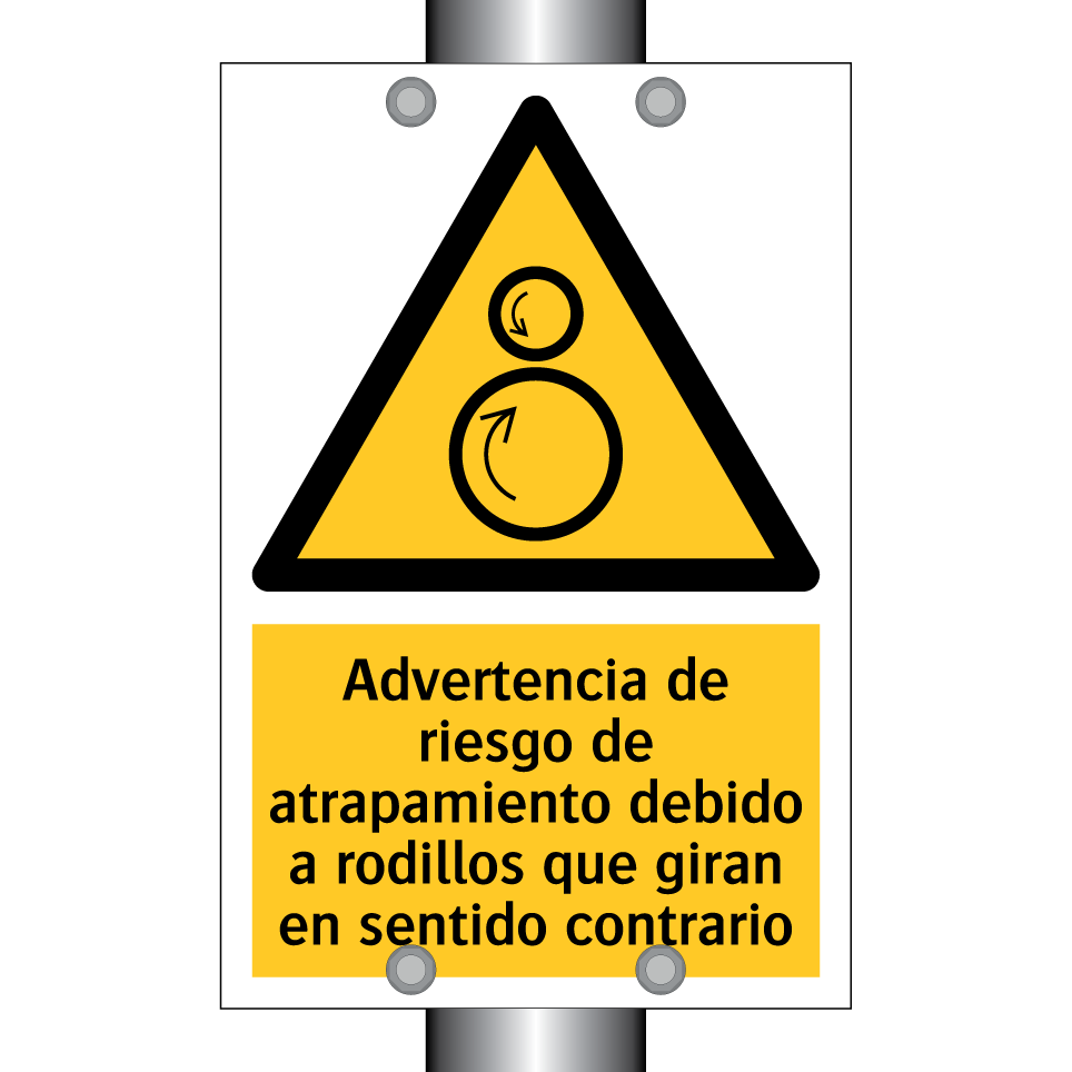 Advertencia de riesgo de atrapamiento debido a rodillos que giran en sentido contrario
