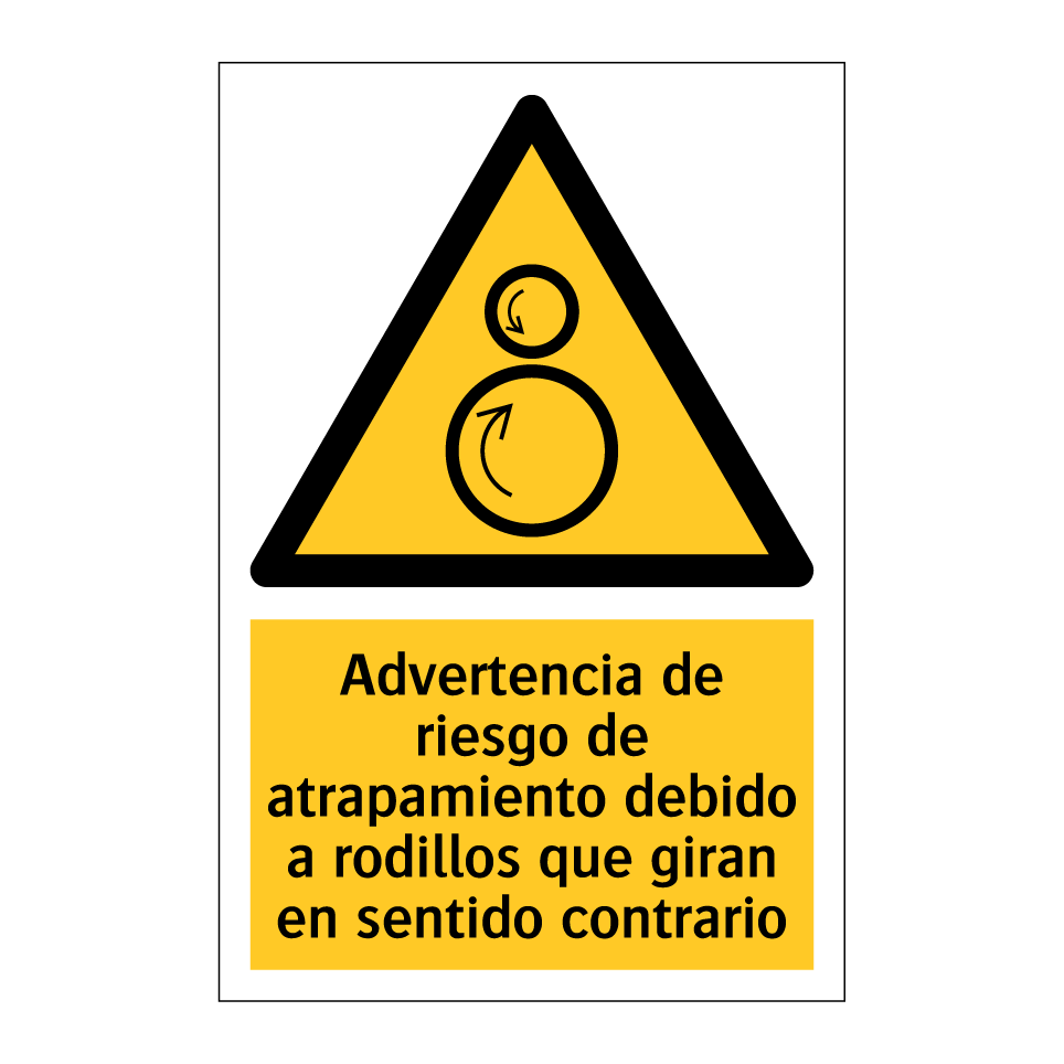 Advertencia de riesgo de atrapamiento debido a rodillos que giran en sentido contrario