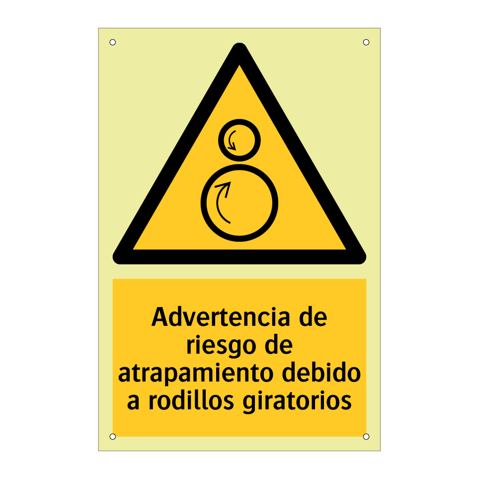 Advertencia de riesgo de atrapamiento debido a rodillos giratorios