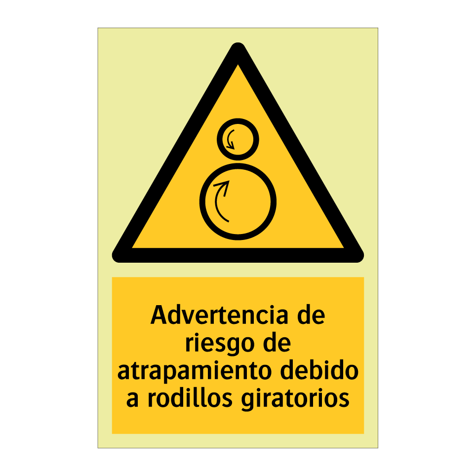Advertencia de riesgo de atrapamiento debido a rodillos giratorios