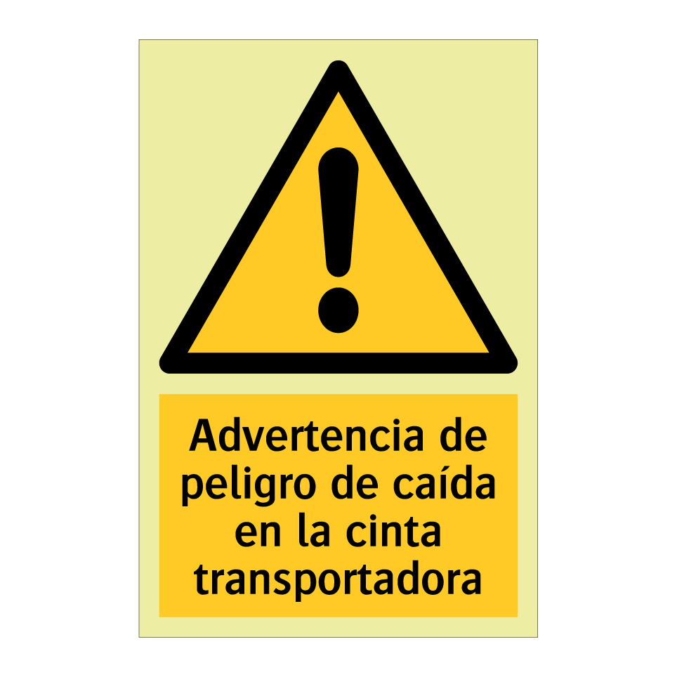 Advertencia de peligro de caída en la cinta transportadora