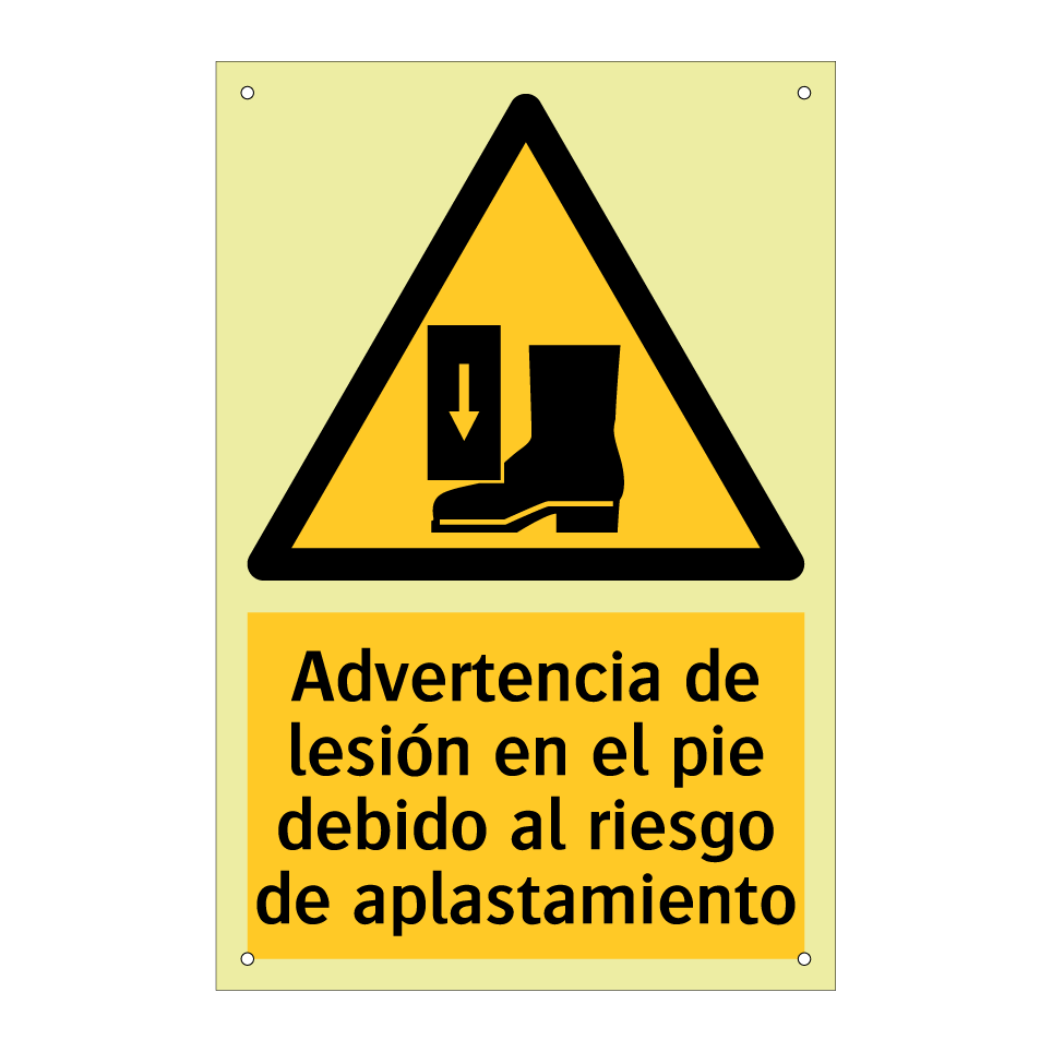 Advertencia de lesión en el pie debido al riesgo de aplastamiento