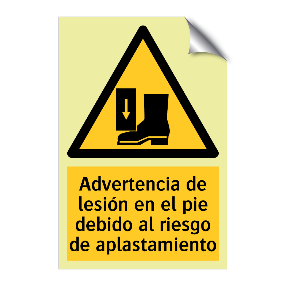Advertencia de lesión en el pie debido al riesgo de aplastamiento