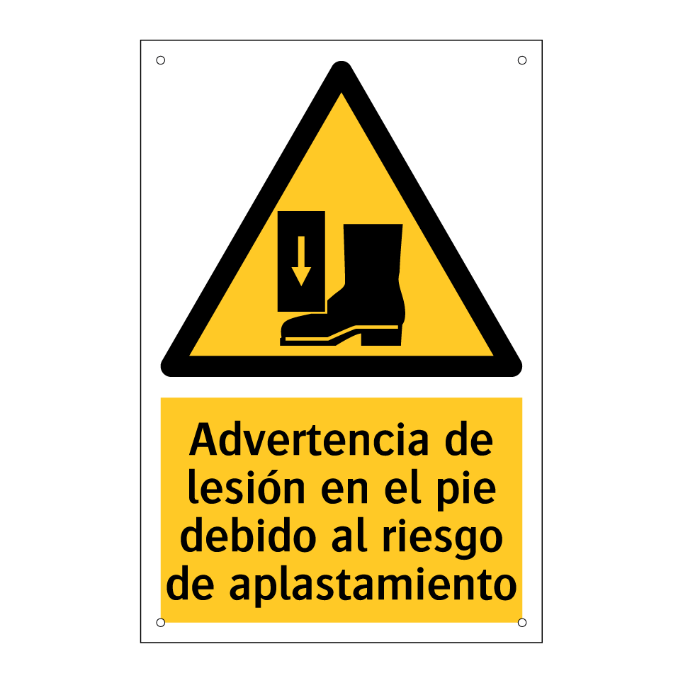 Advertencia de lesión en el pie debido al riesgo de aplastamiento