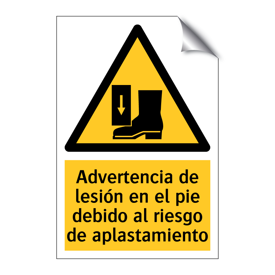 Advertencia de lesión en el pie debido al riesgo de aplastamiento