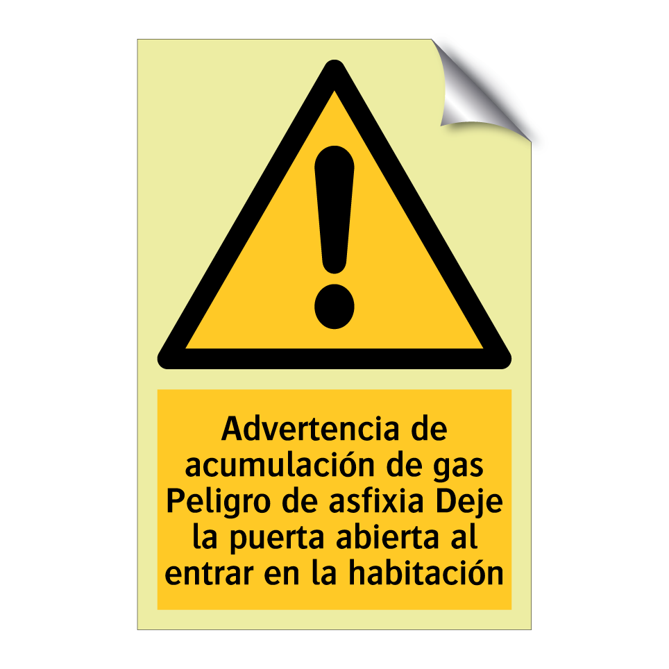 Advertencia de acumulación de gas Peligro de asfixia Deje la puerta abierta al entrar en la habitación
