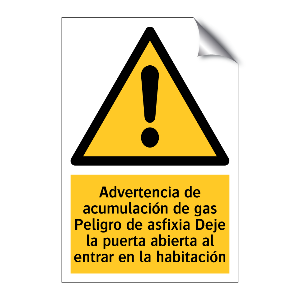 Advertencia de acumulación de gas Peligro de asfixia Deje la puerta abierta al entrar en la habitación