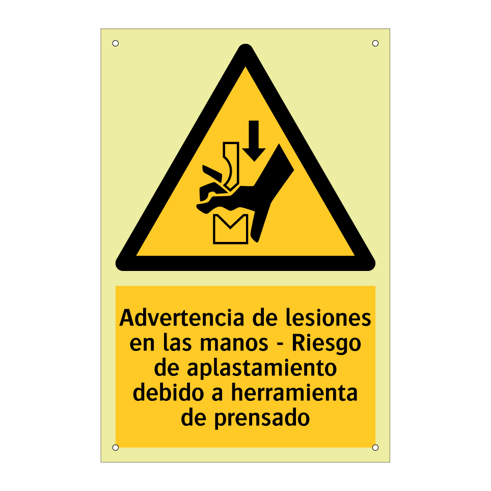 Advertencia de lesiones en las manos - Riesgo de aplastamiento debido a herramienta de prensado