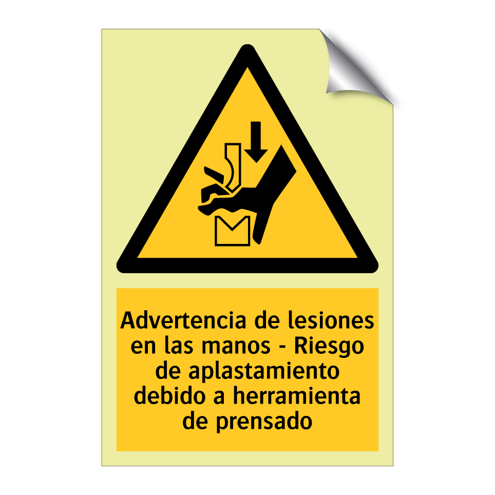 Advertencia de lesiones en las manos - Riesgo de aplastamiento debido a herramienta de prensado