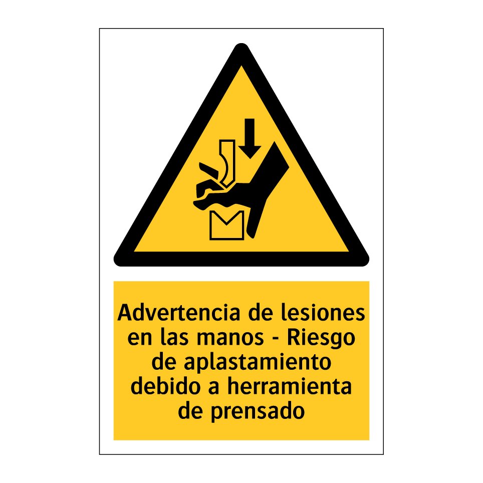 Advertencia de lesiones en las manos - Riesgo de aplastamiento debido a herramienta de prensado