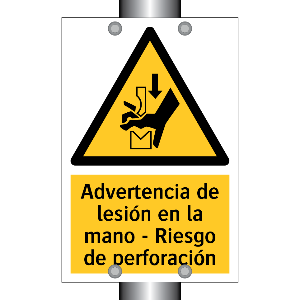 Advertencia de lesión en la mano - Riesgo de perforación