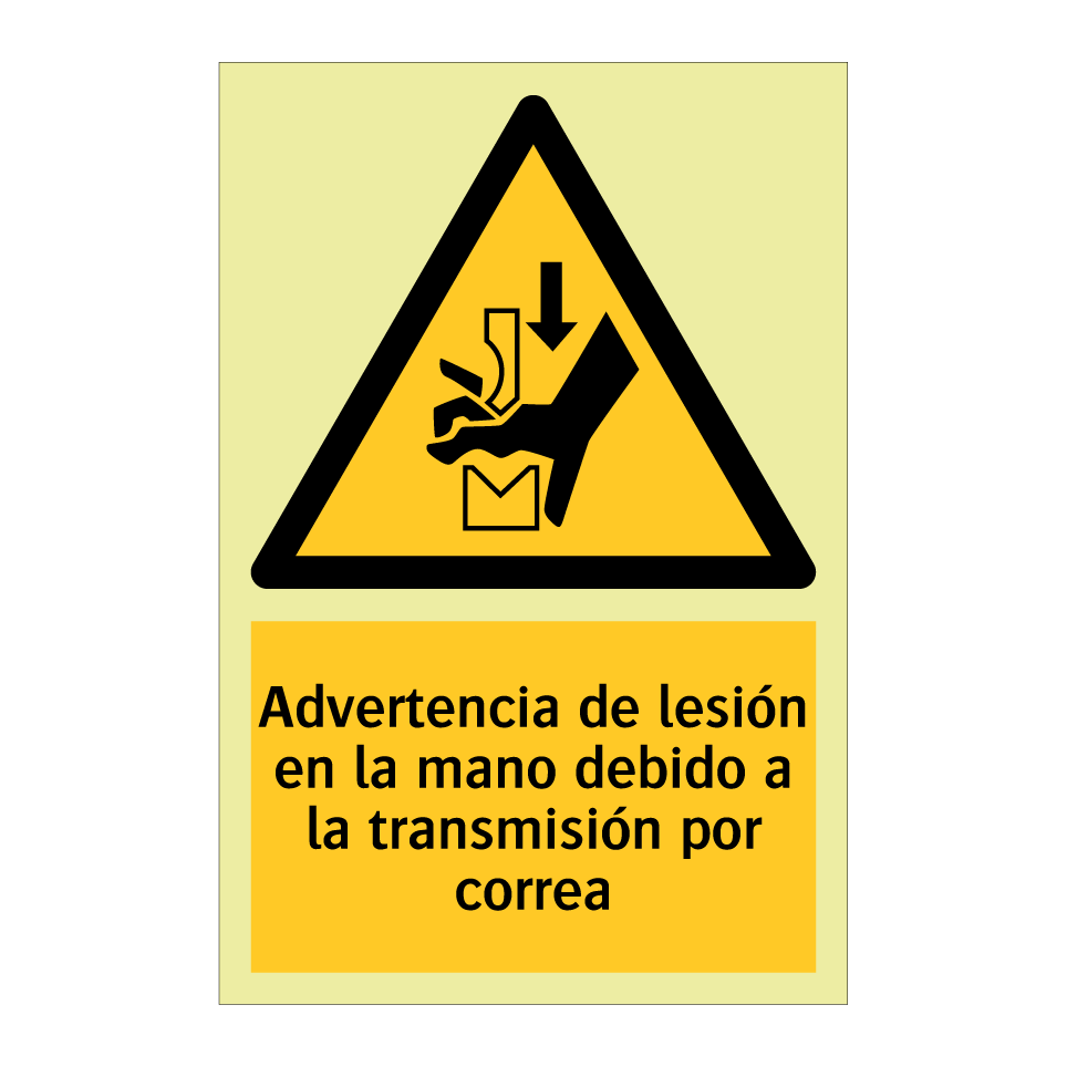 Advertencia de lesión en la mano debido a la transmisión por correa