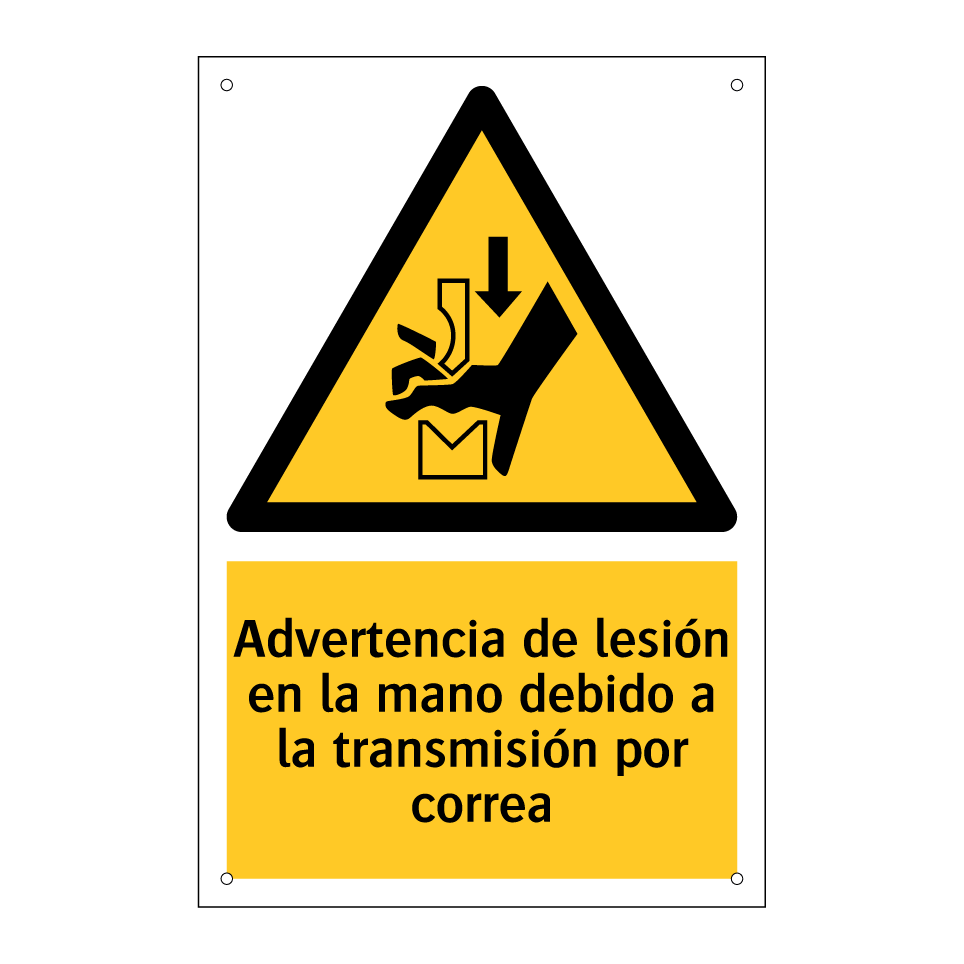 Advertencia de lesión en la mano debido a la transmisión por correa