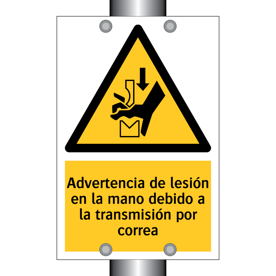 Advertencia de lesión en la mano debido a la transmisión por correa
