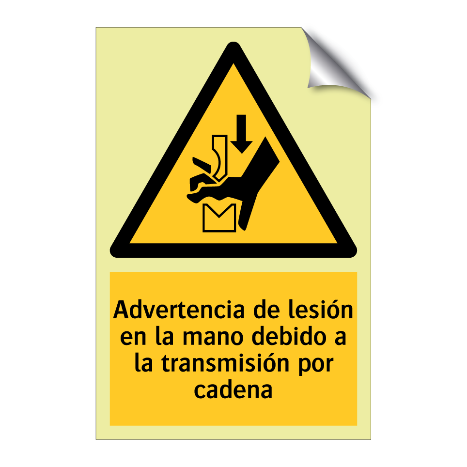 Advertencia de lesión en la mano debido a la transmisión por cadena