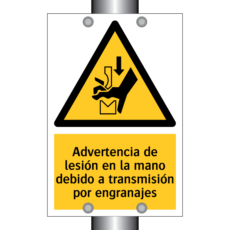 Advertencia de lesión en la mano debido a transmisión por engranajes