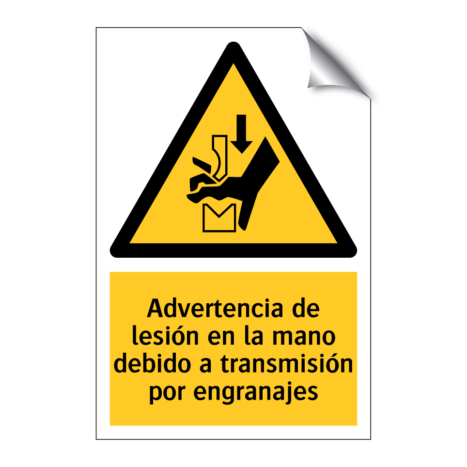 Advertencia de lesión en la mano debido a transmisión por engranajes