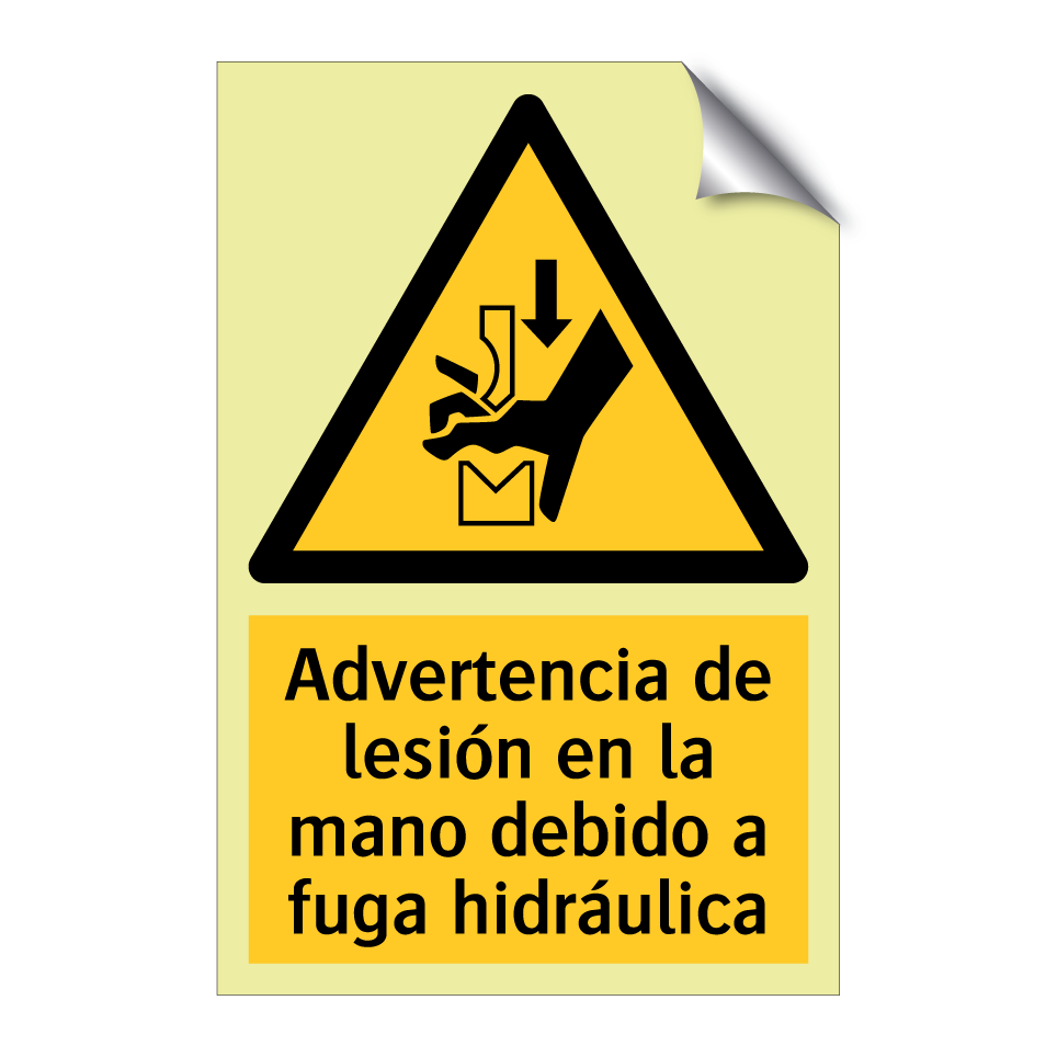 Advertencia de lesión en la mano debido a fuga hidráulica