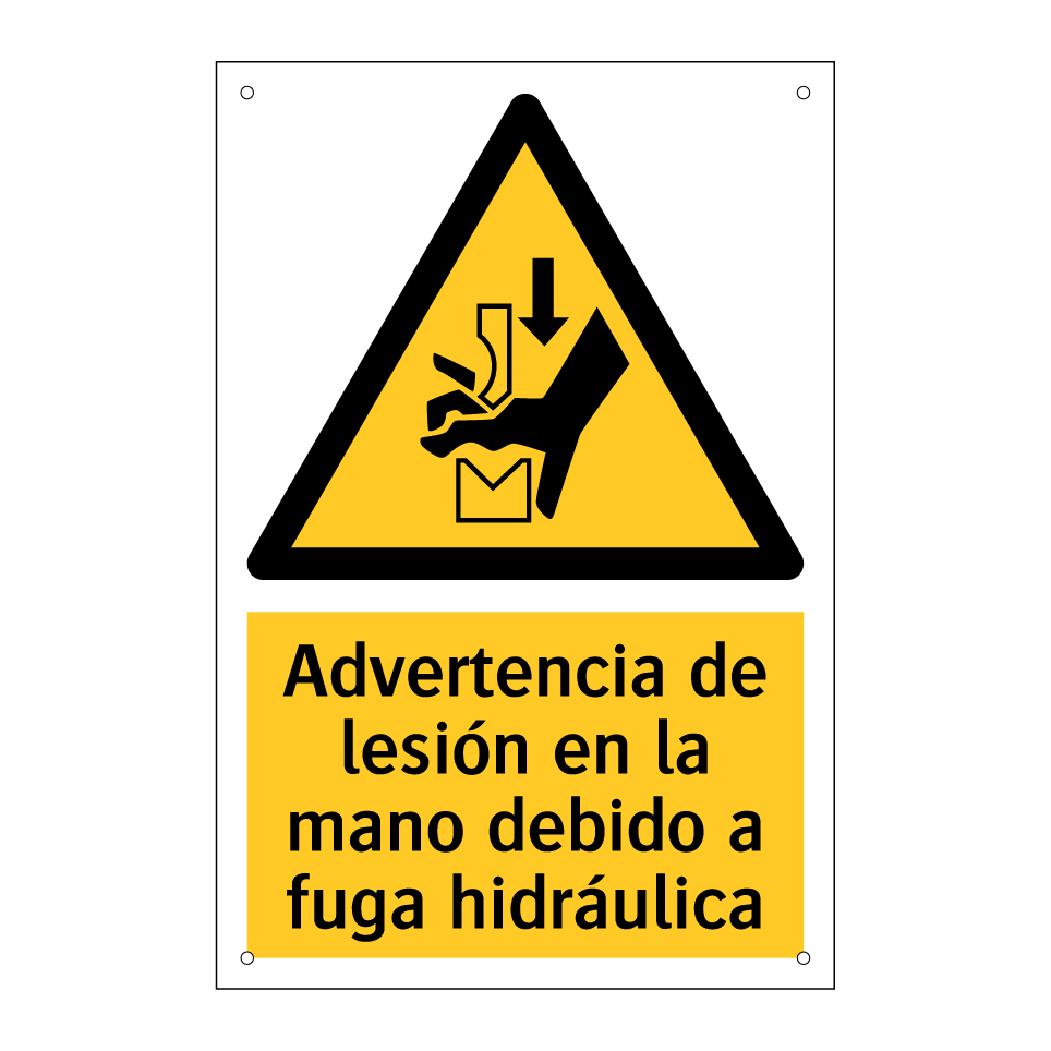 Advertencia de lesión en la mano debido a fuga hidráulica