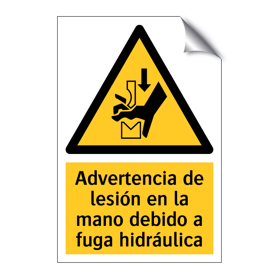 Advertencia de lesión en la mano debido a fuga hidráulica