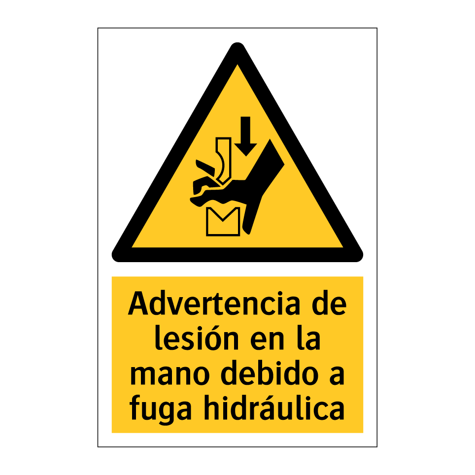 Advertencia de lesión en la mano debido a fuga hidráulica