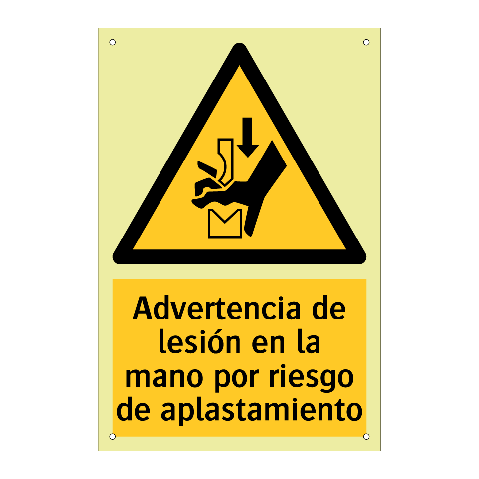 Advertencia de lesión en la mano por riesgo de aplastamiento
