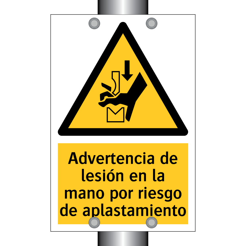 Advertencia de lesión en la mano por riesgo de aplastamiento