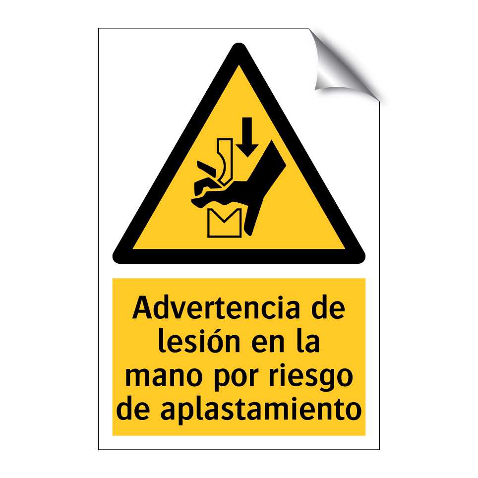 Advertencia de lesión en la mano por riesgo de aplastamiento